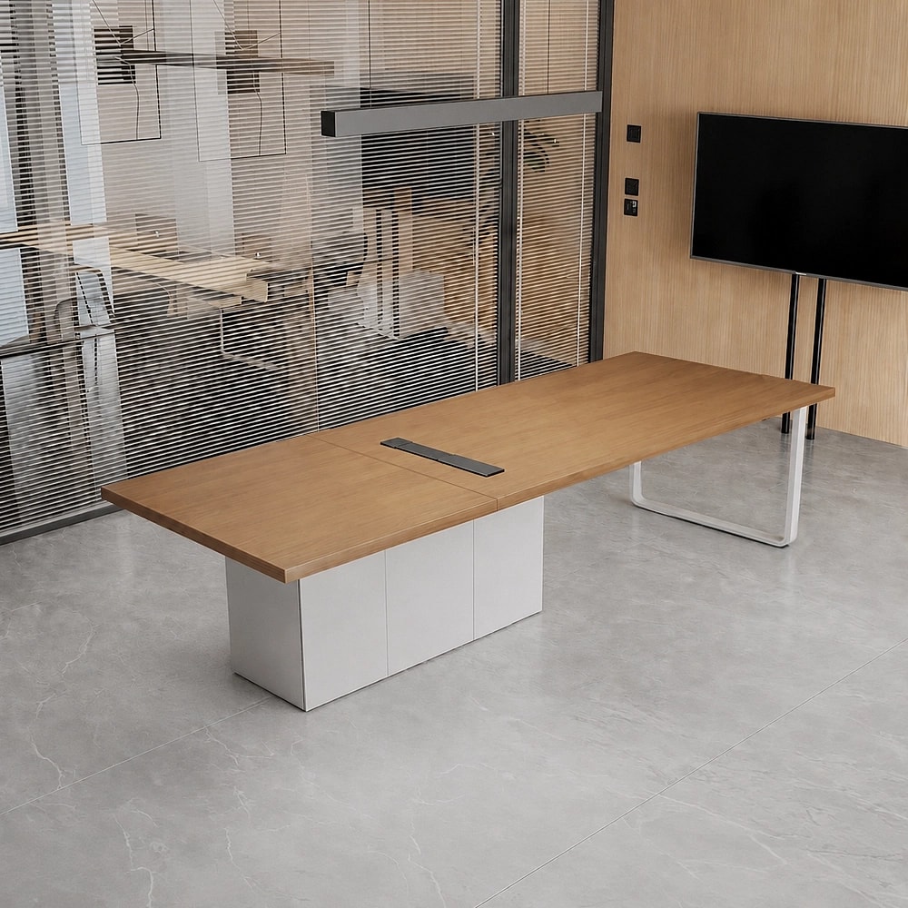 Adjustable Height Solid Wood Conference Table – Modern Long Meeting Desk for Office
