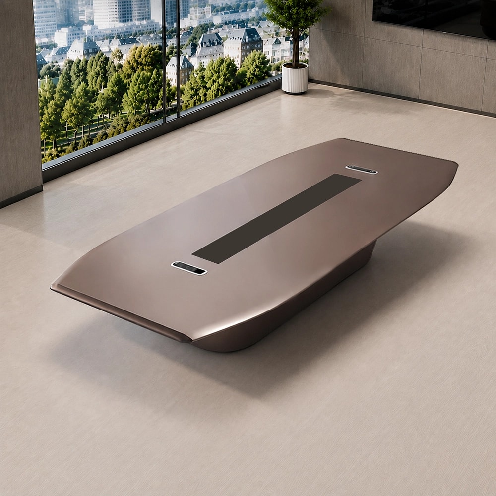 Faux Leather Finish Conference Table – Luxury Long Rectangular Training Desk