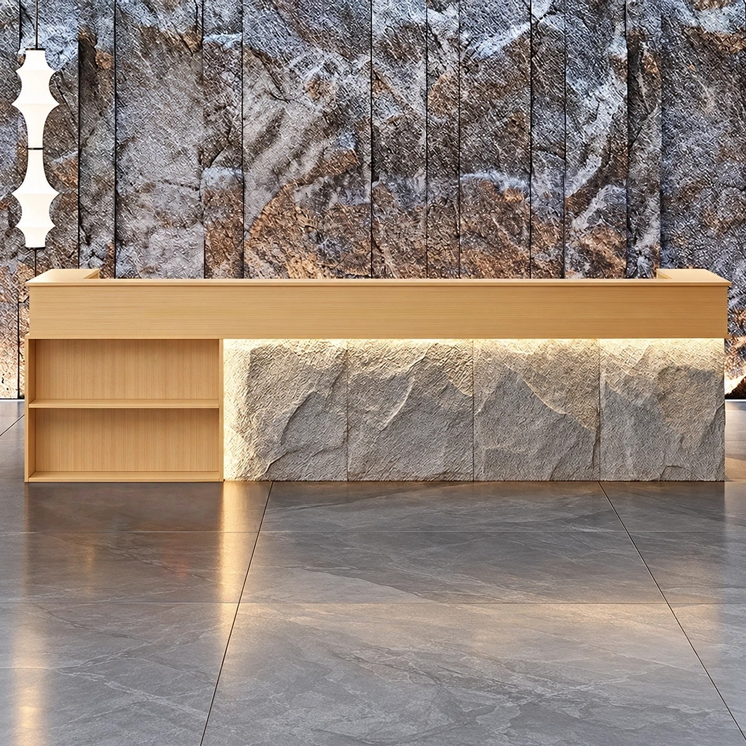 Modern luxury wood-finish reception desk - Maoters