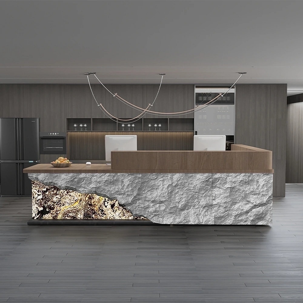 Modern Stone-Texture Reception Desk with Wood Top - Maoters