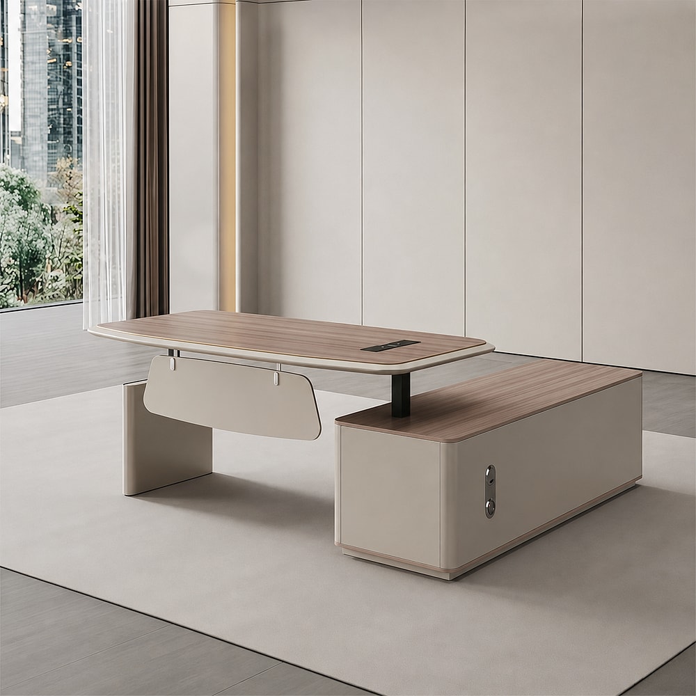 Electric Height Adjustable Standing Desk with Storage Cabinet – Modern Office Desk