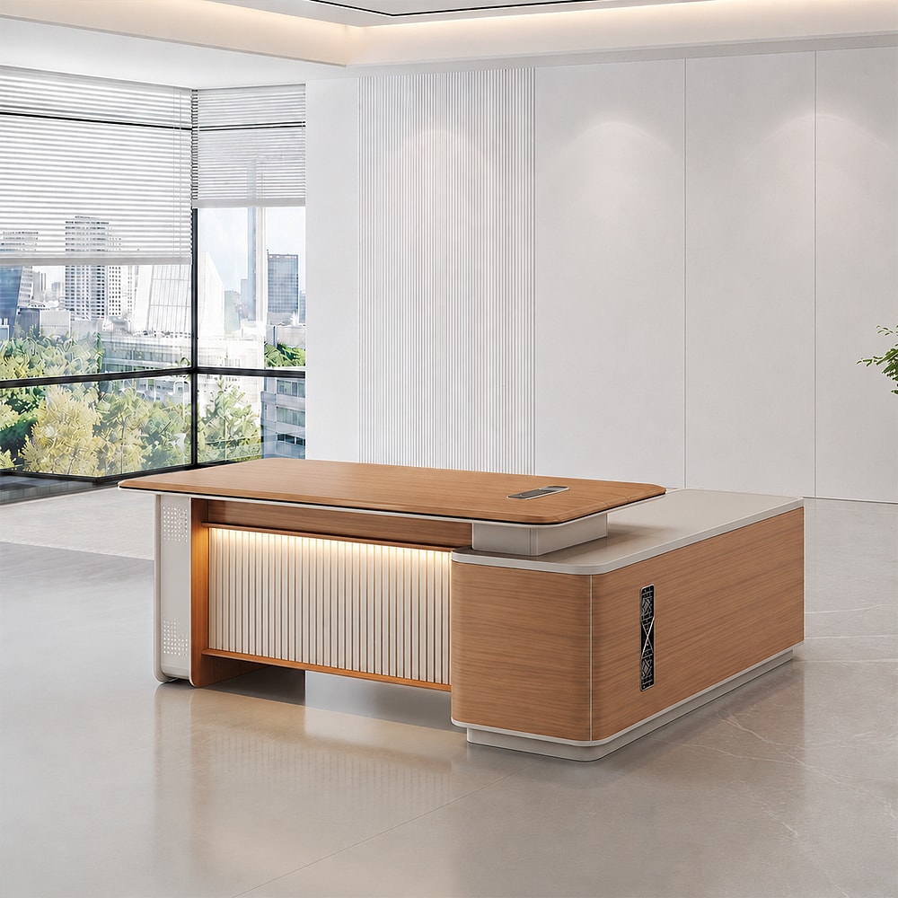 Light Luxury Executive Desk with Side Cabinet