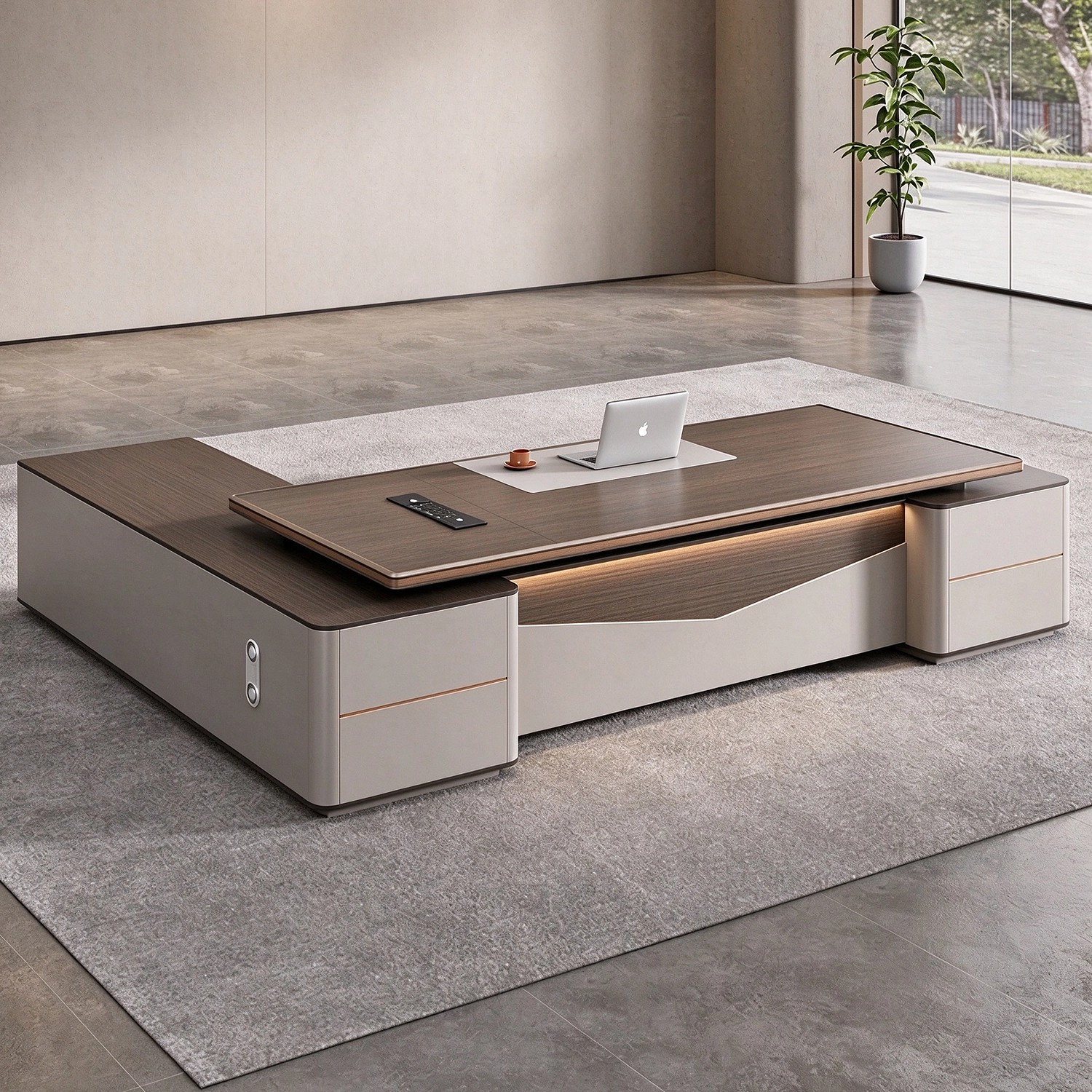 Large Executive Office Desk with Modern Wood Finish and Built-In Storage for Professional Office Spaces - Maoters