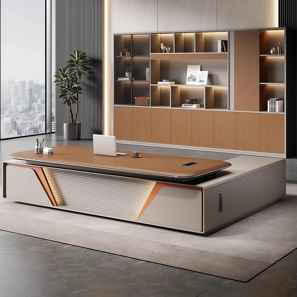 Sleek Executive Desk with Artistic Splicing Front Design