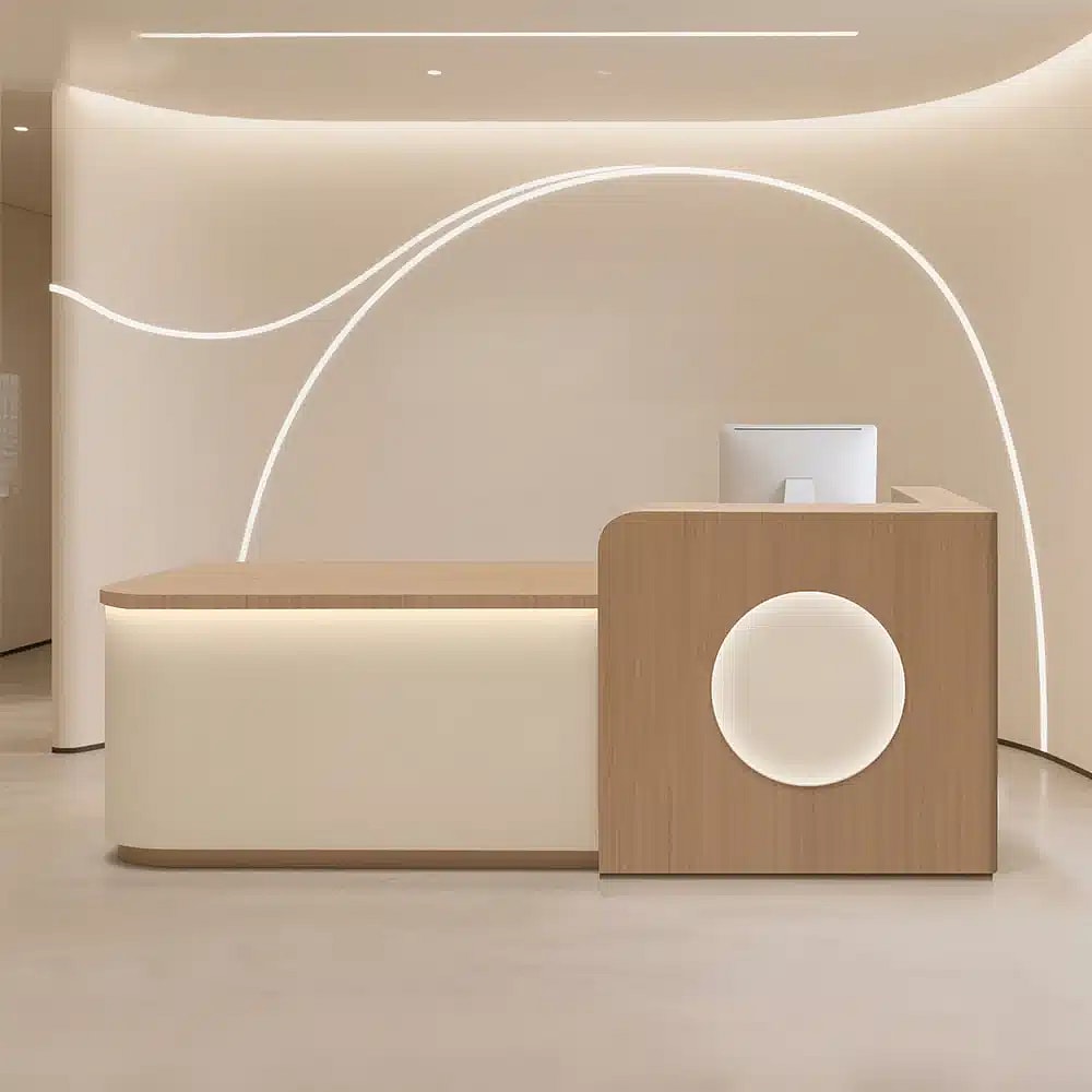 Modern Wood Reception Desk with Round Accent - Maoters