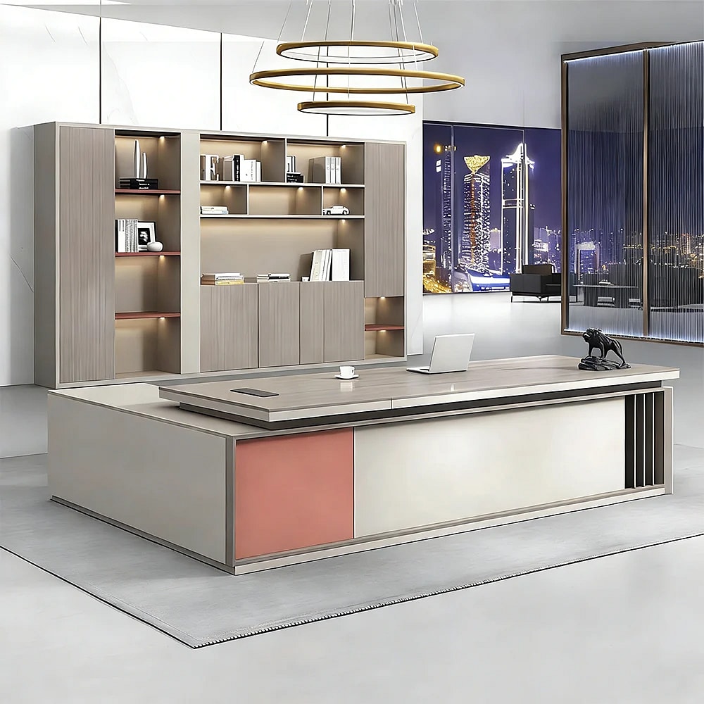 Modern-Style Color-Blocked Executive Desk - Maoters