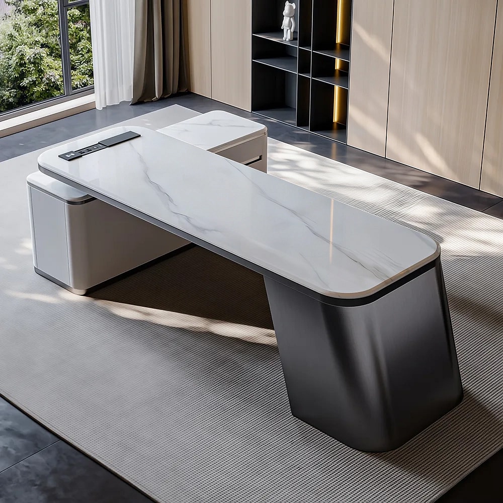 Modern Affordable Luxury L-Shaped Sintered Stone Desk - Maoters
