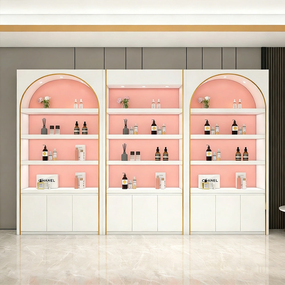 Arched Makeup Display Cabinet with Shelving Unit