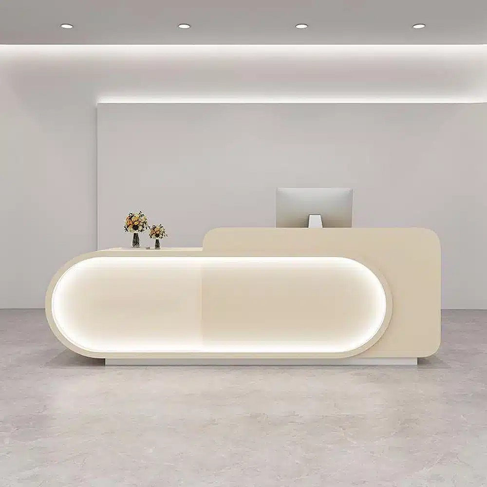 Minimalist Cream Rounded Reception Desk - Maoters