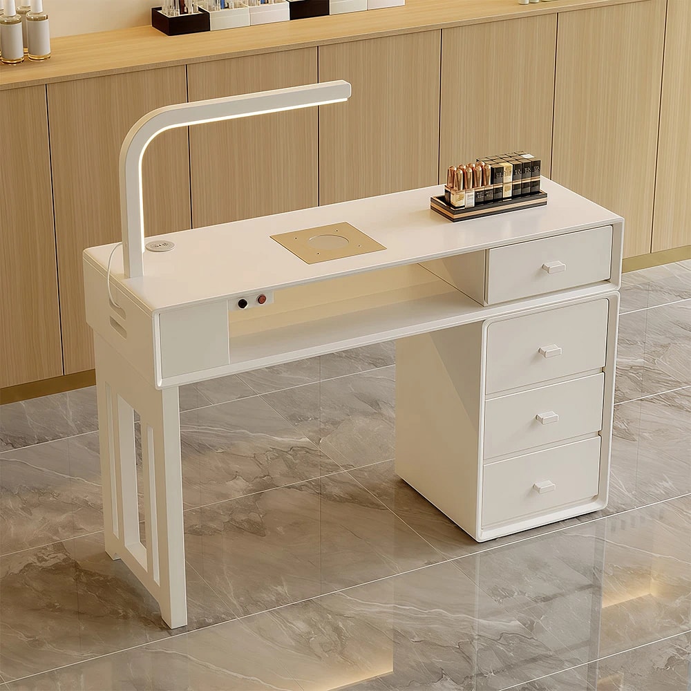 Modern Multifunctional Nail Table with LED Lamp