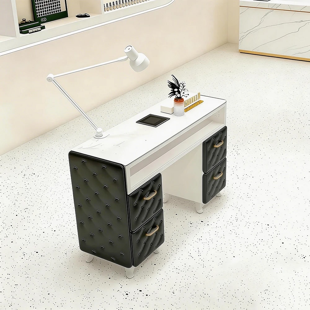 Black Nail Desk Set with Vacuum and Outlet