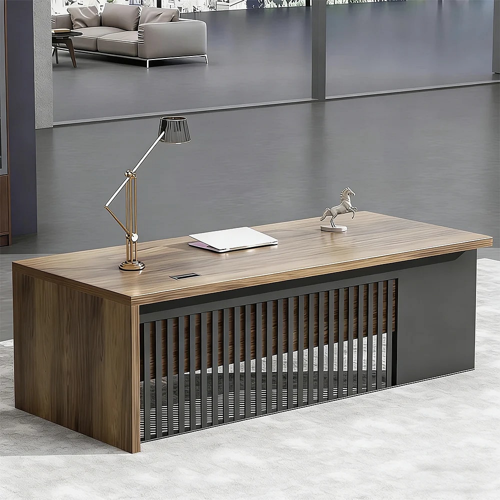 Industrial-Style Wood Executive Desk - Maoters