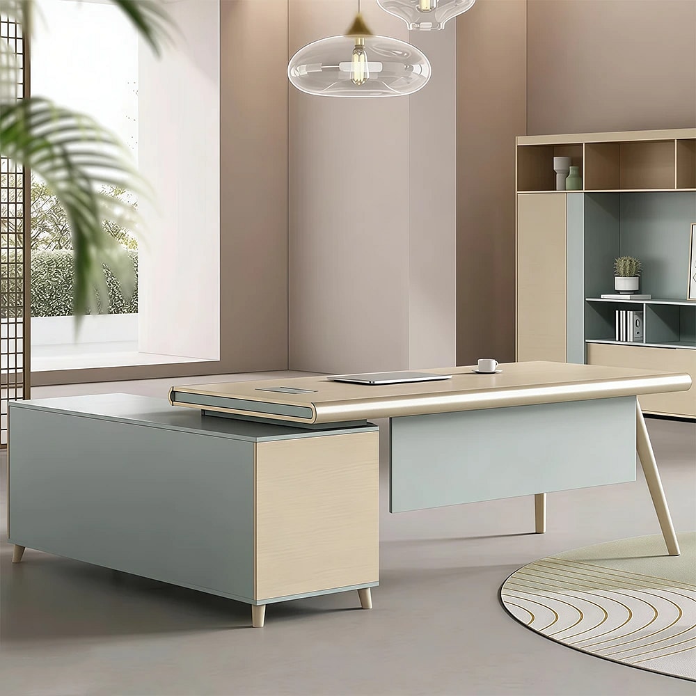 Light wood patchwork executive desk - Maoters