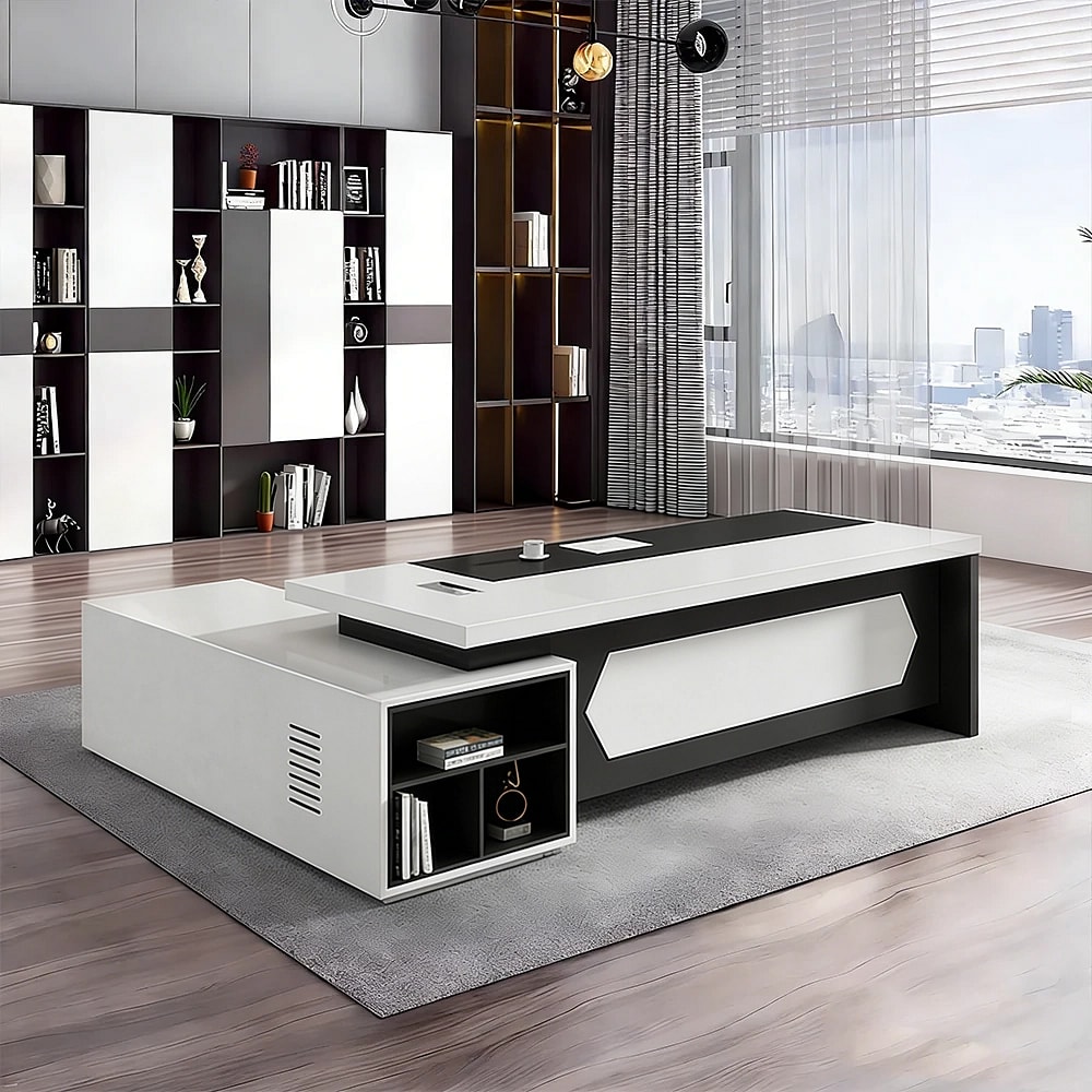 Minimalist Black and White Executive Desk - Maoters