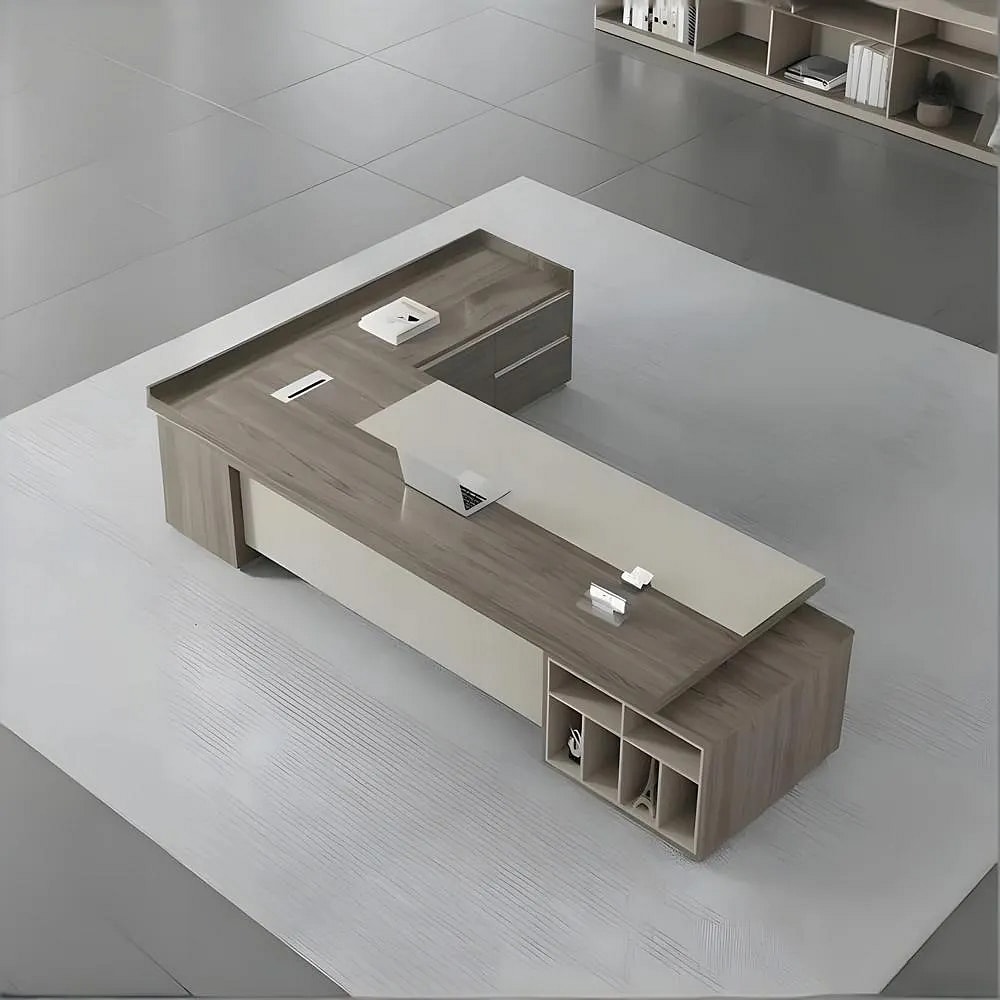 Modern L-Shaped Executive Desk with Storage - Maoters