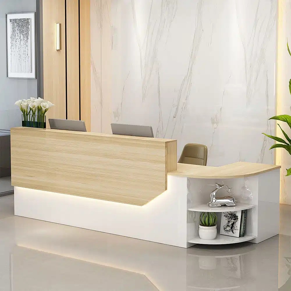 Simple L-shape Wood Reception Desk – Maoters