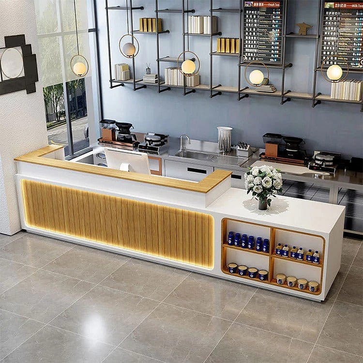 Coffee Shop Wood Slat Reception Desk - Maoters