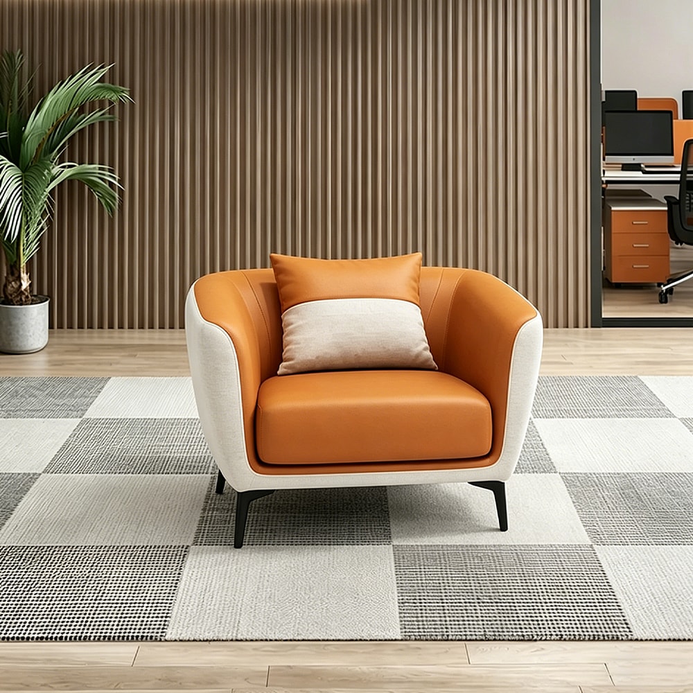 Luxury Leather Office Sofa – Compact Casual Orange