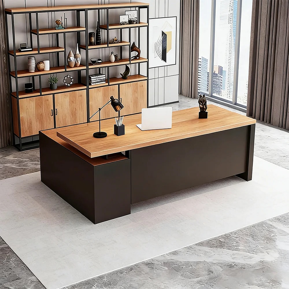 Industrial-Style Solid Wood Executive Desk - Maoters