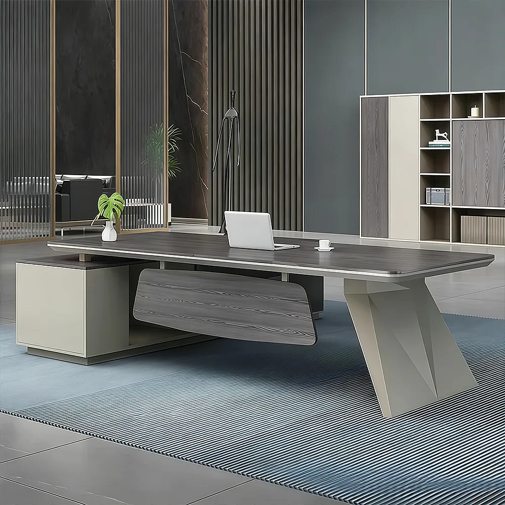 Modern Wood Executive Desk with Side Cabinet - Maoters