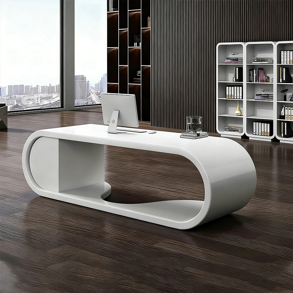 Office Modern Curved White Executive Desk - Maoters