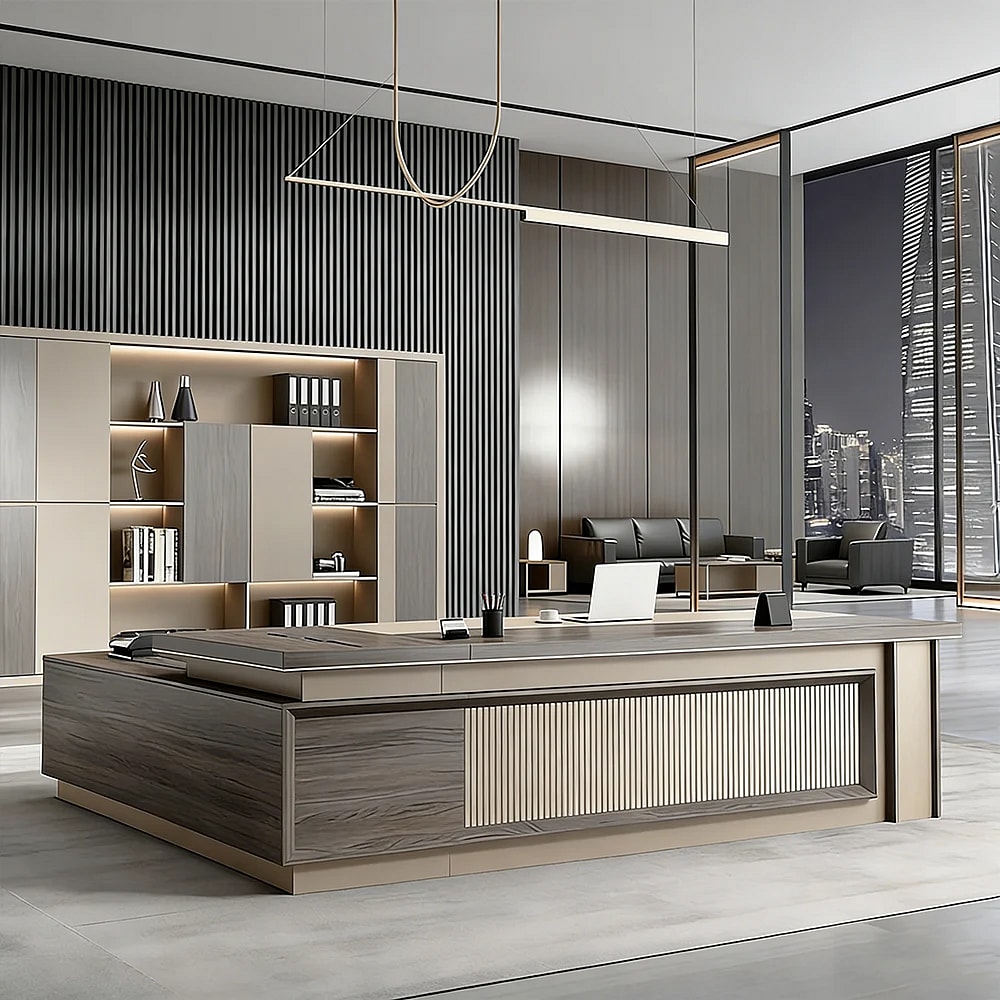 L-Shaped Executive Desk with Drawer & Storage