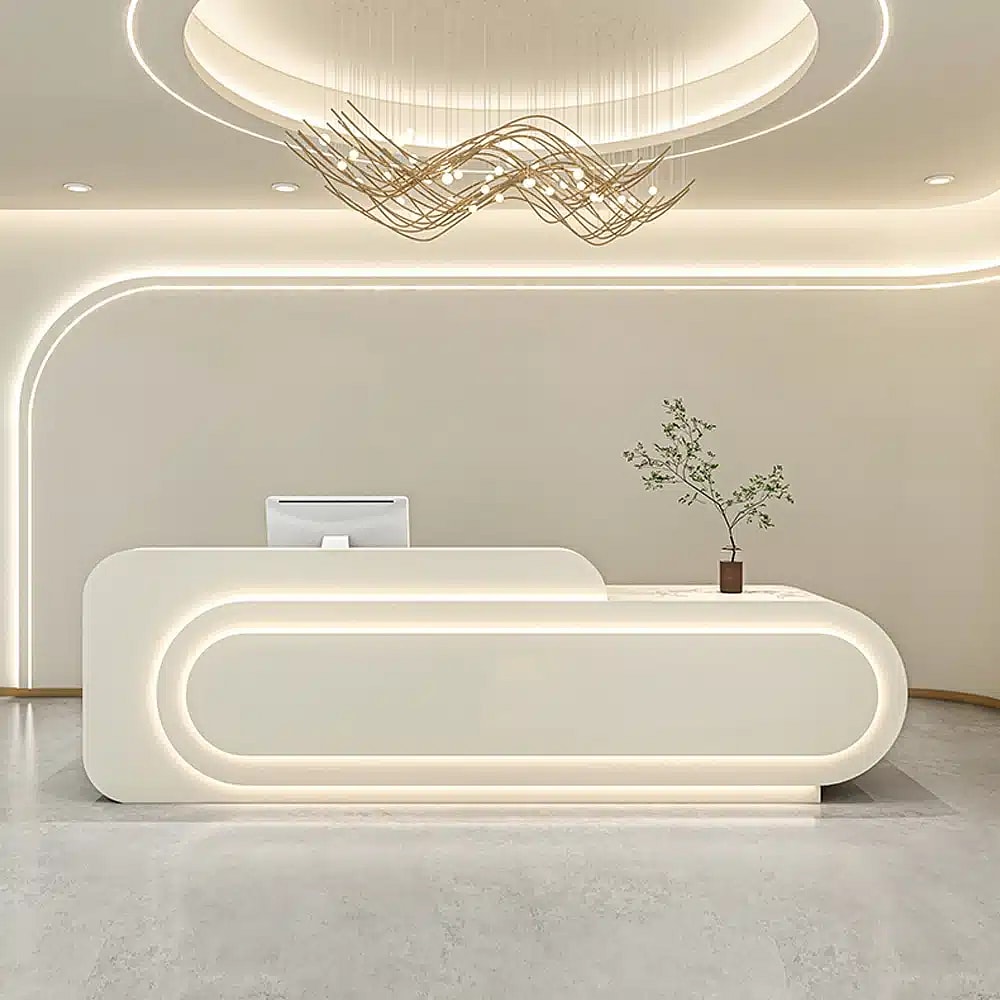 Minimalist Long Curved LED Front Desk - Maoters