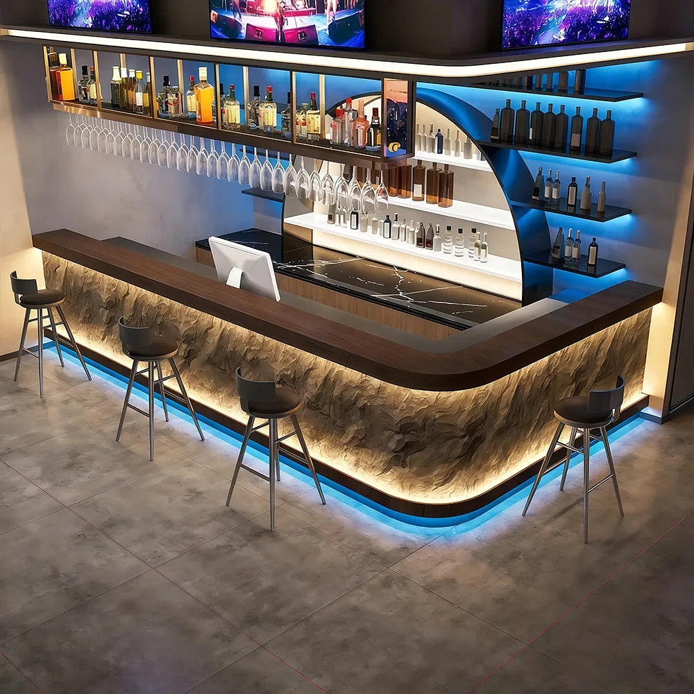 L-Shape Reception Desk with Stone Facade - Maoters