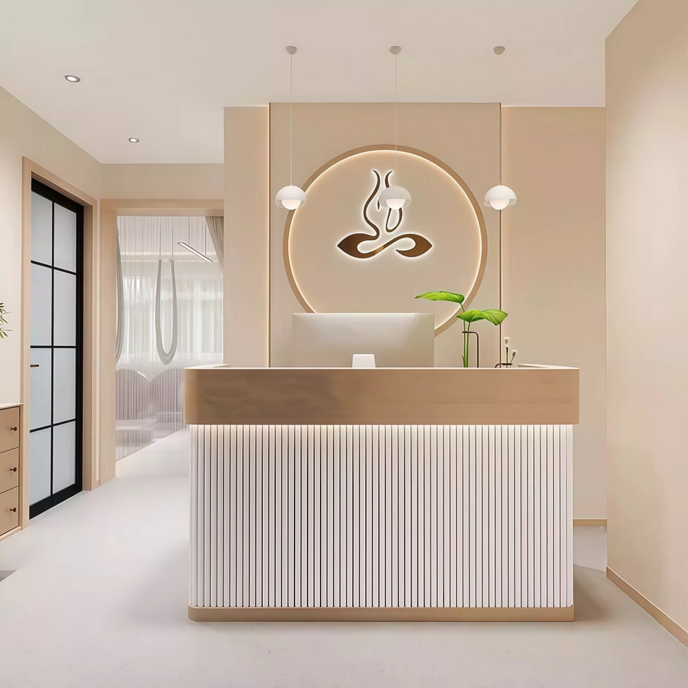 Light Wood Rounded Corner Service Counter - Maoters