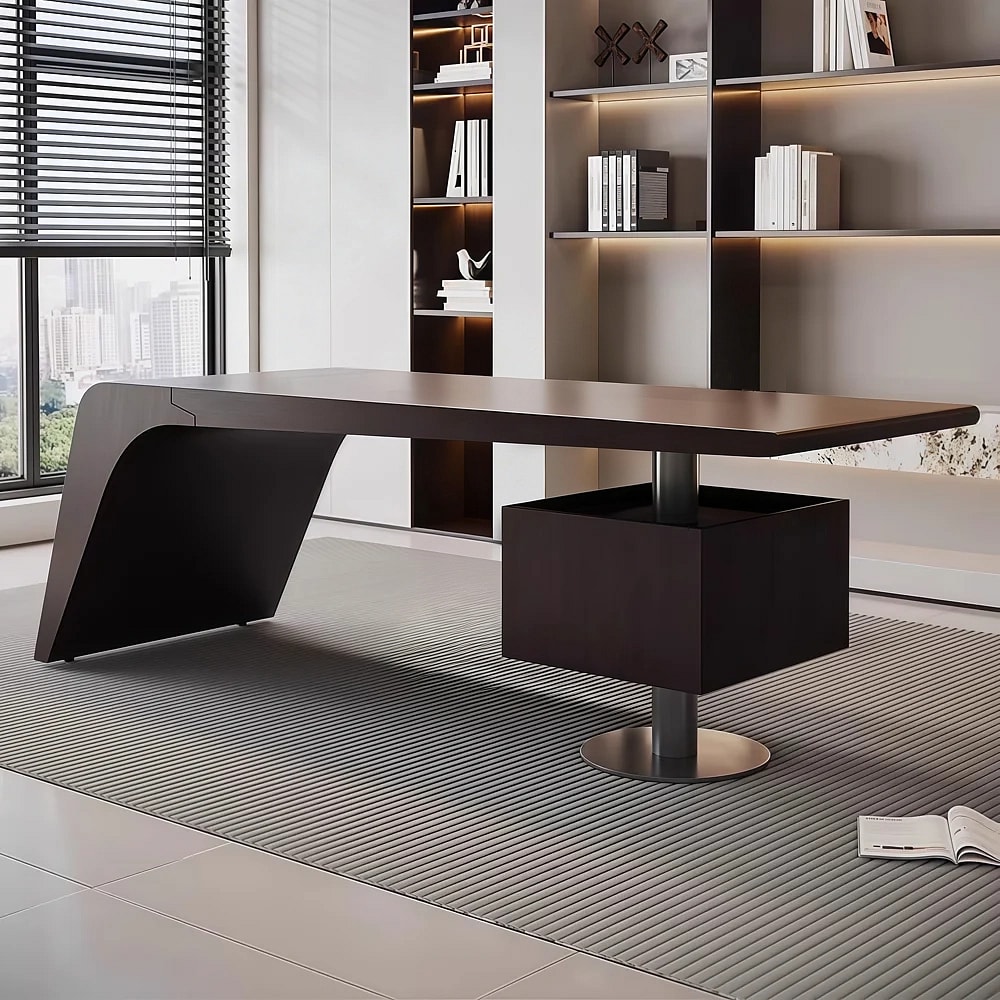 Minimal Office Dark Wood Manager Desk - Maoters