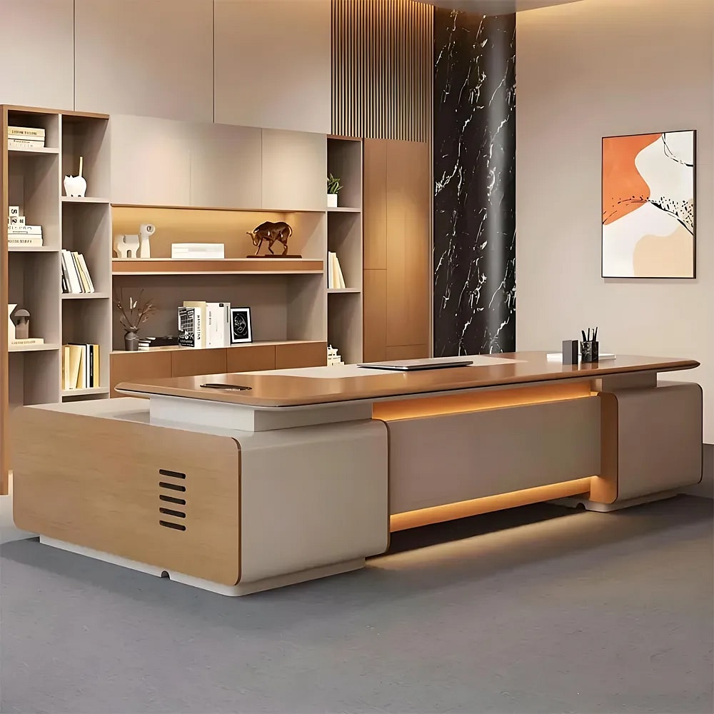 Elegant Workspace Wood Top Executive Desk - Maoters