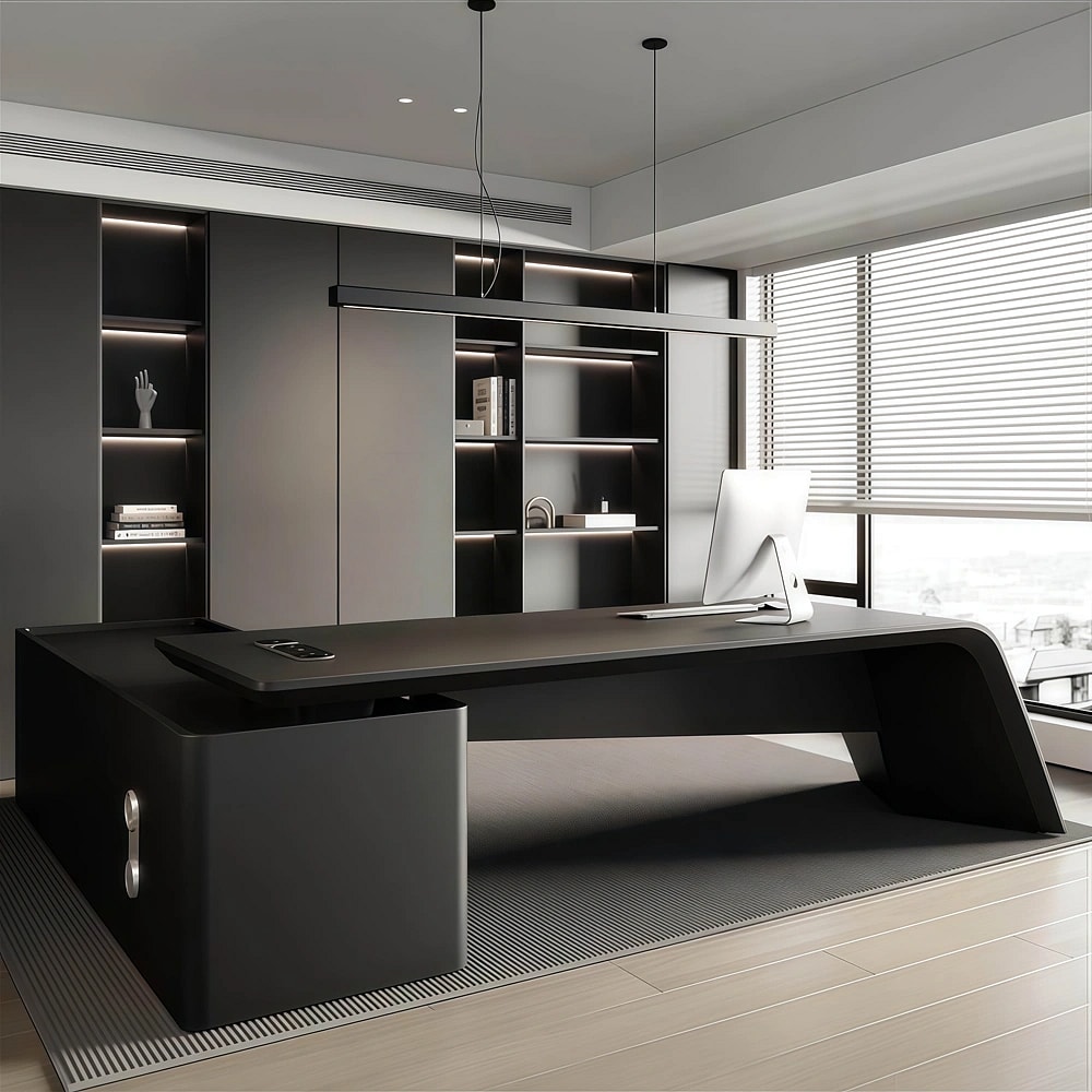 Sleek Black Lacquer Executive Desk