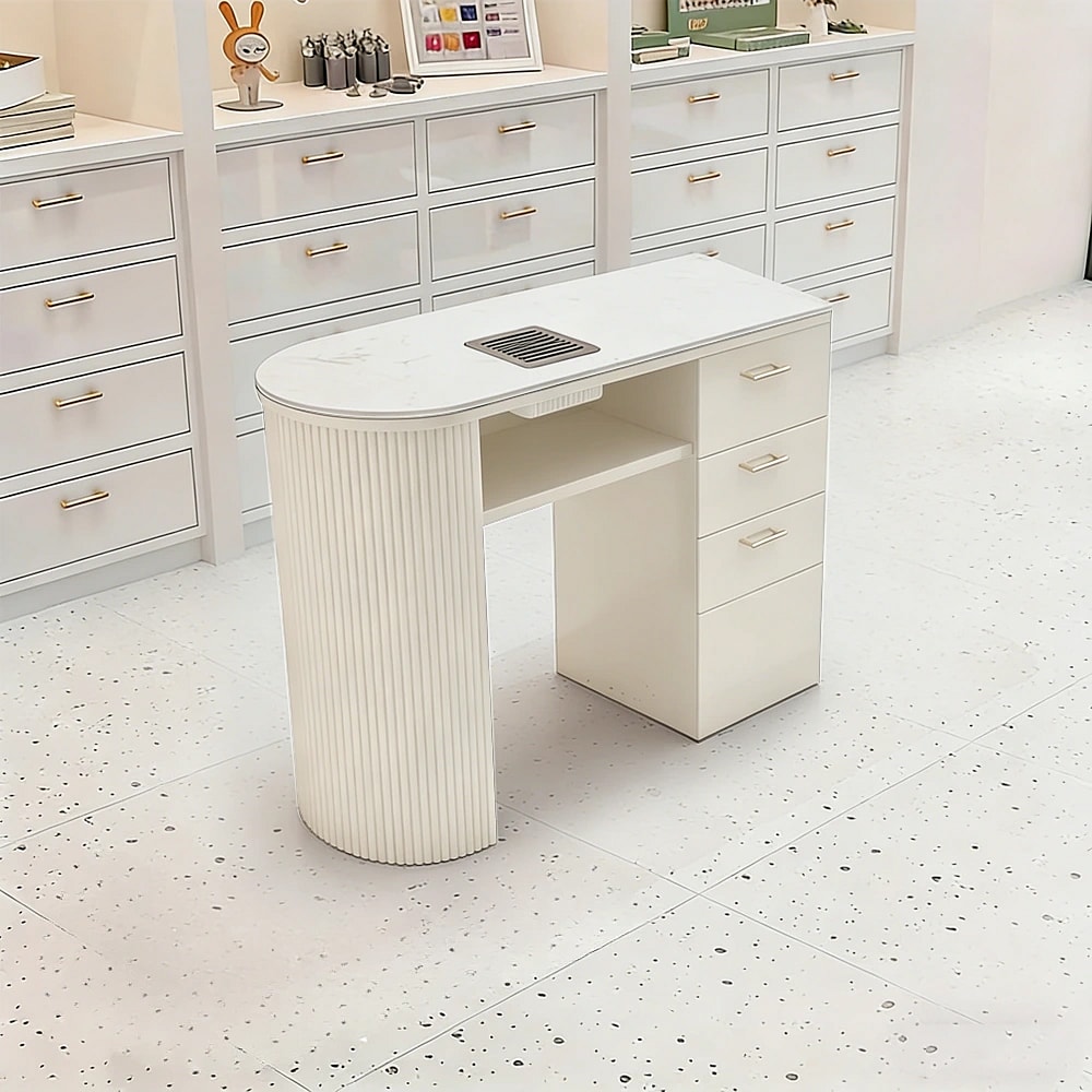 Bright Marble Nail Desk Minimalist Style