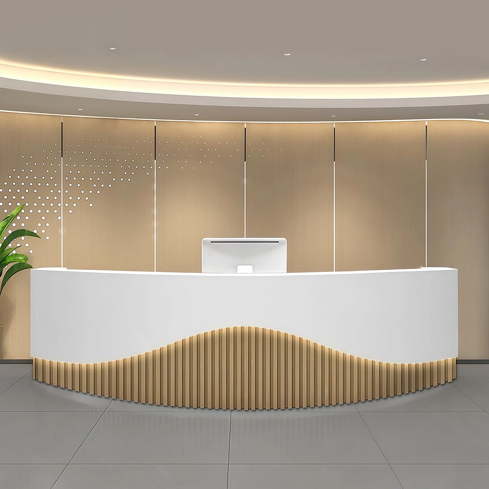 Curved Wood Slat Reception Desk - Maoters