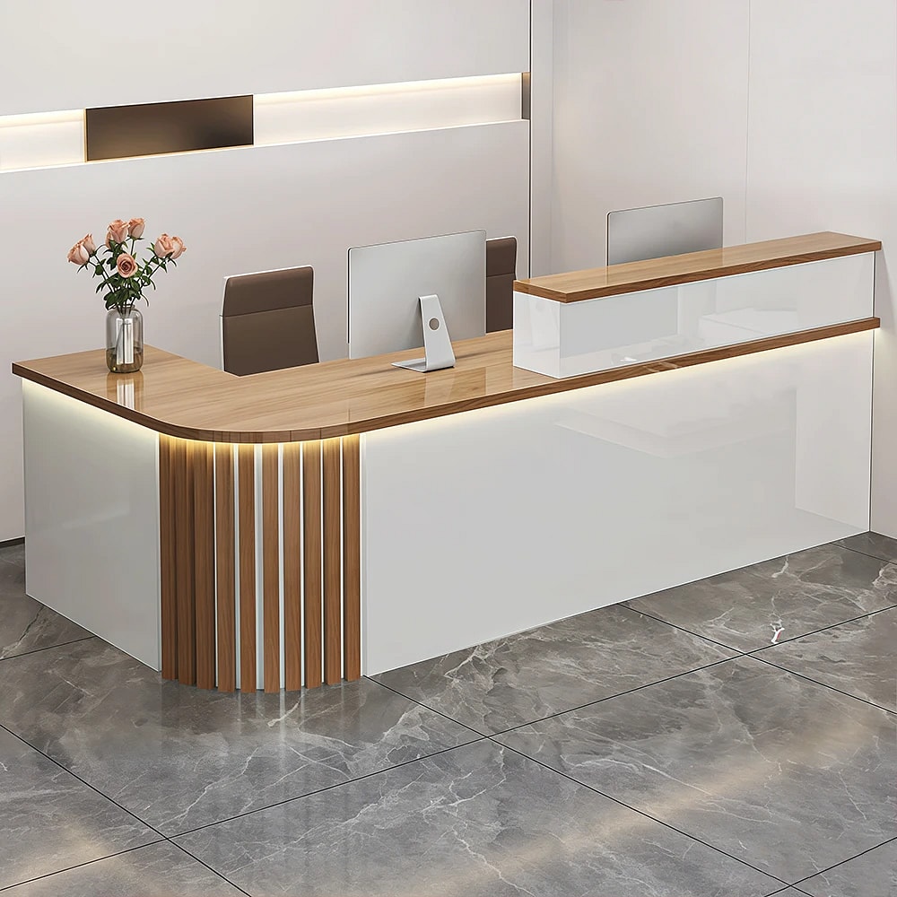 Curved Reception Front Desk with Separated Side Display Cabinet