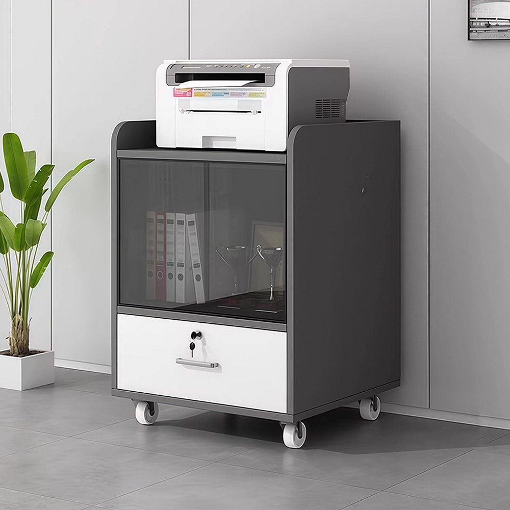 Rolling Wooden Office Cabinet for Document Storage