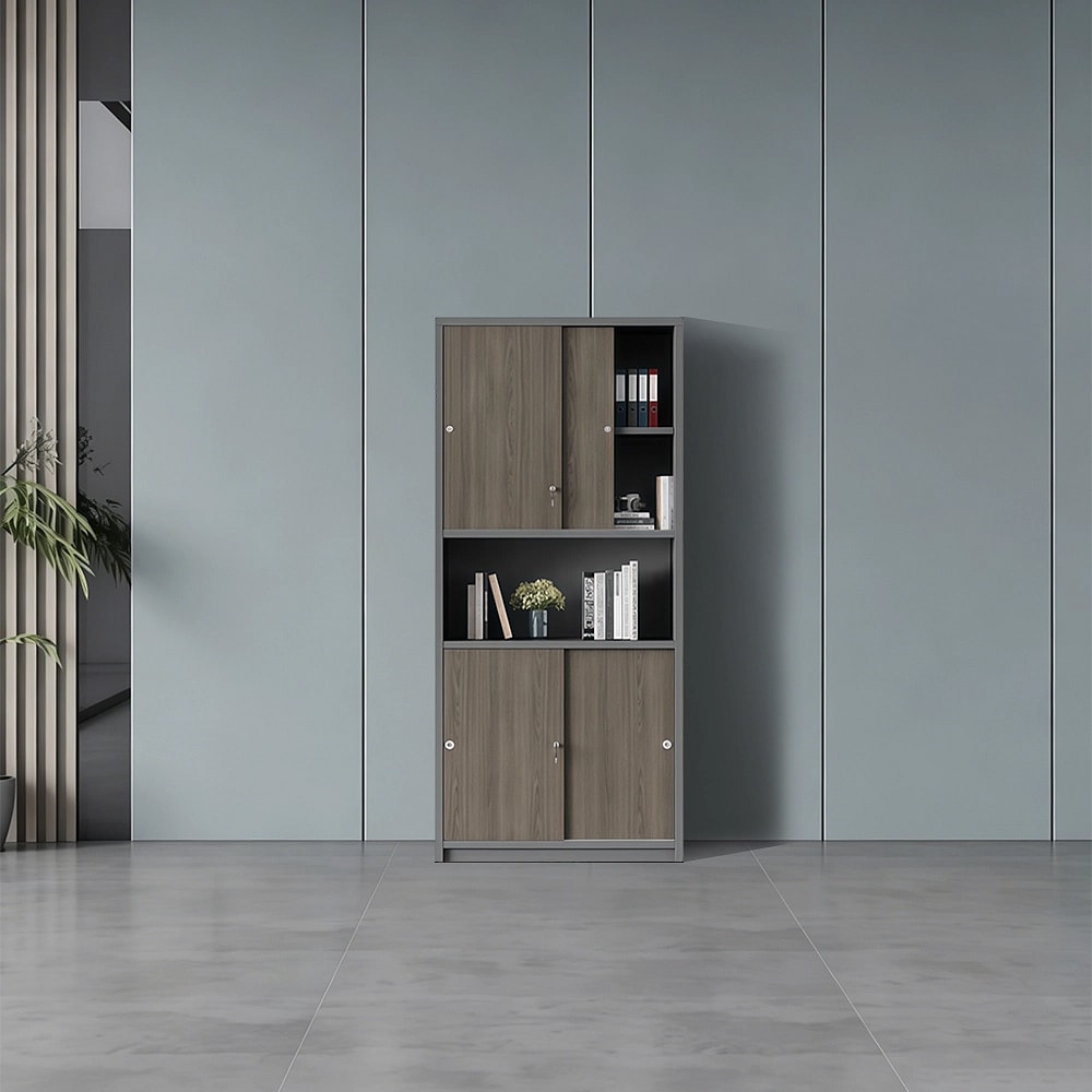 Wooden Sliding Door Office File & Book Cabinet
