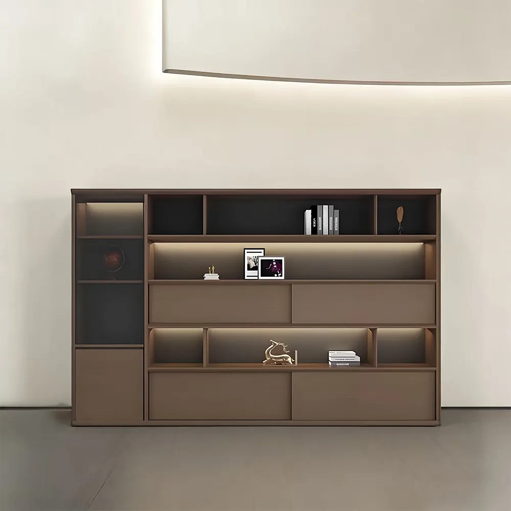Wooden Glass Door Office Cabinet – Floor Standing File & Bookcase