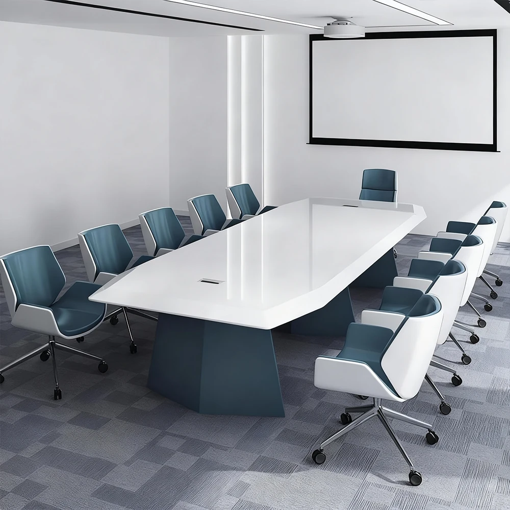 Stylish Large White Painted Conference and Multi-Person Office Desk