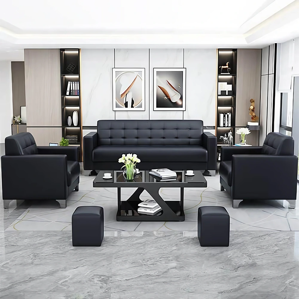 Business Office Sofa in Leather, Black - Maoters