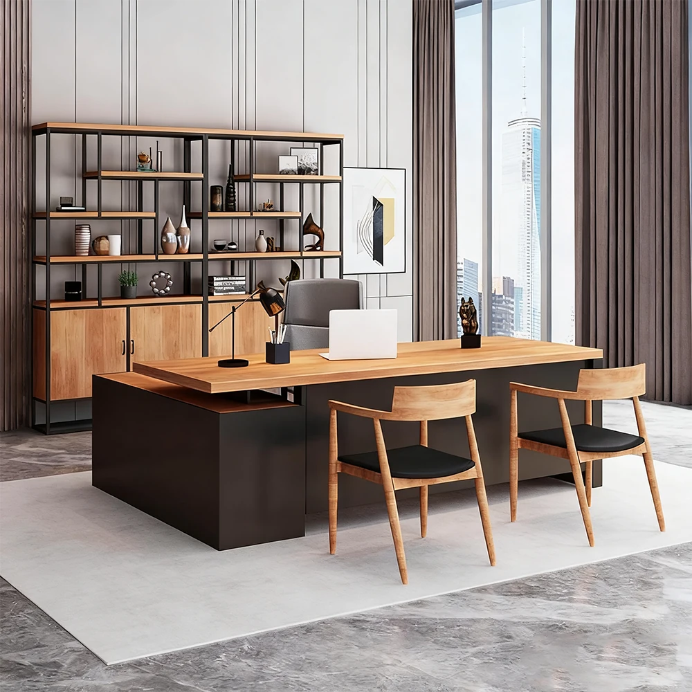 Industrial-Style Solid Wood Executive Desk - Maoters