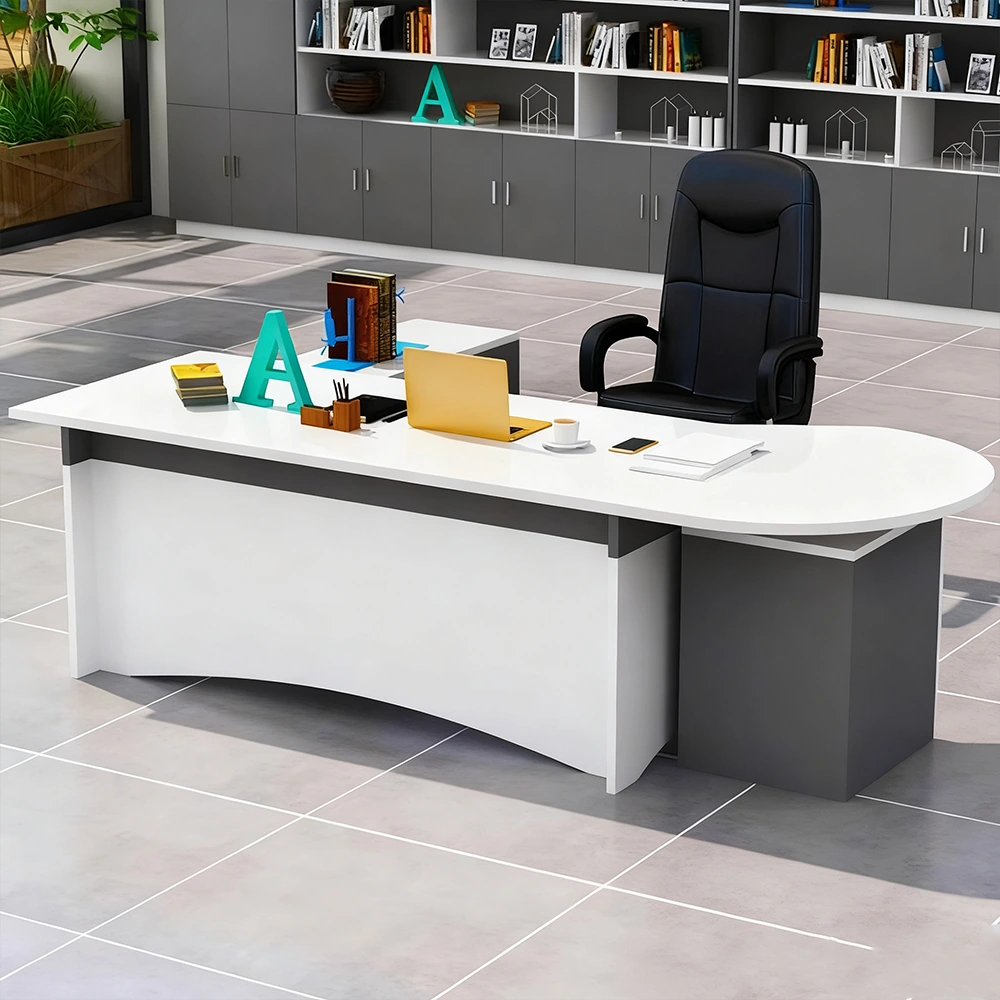 Executive Desk with 3 Drawers - Rounded Corners Design