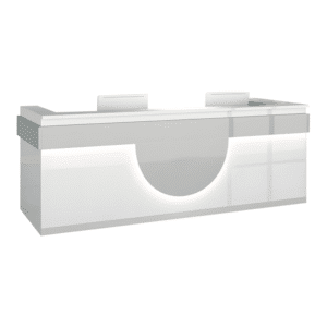 Modern Reception Desk - Light Wood Grain Finish - L126" x W24" x H39", White + Gray