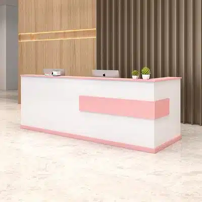 Modern Minimalist Reception Desk - White & Maple