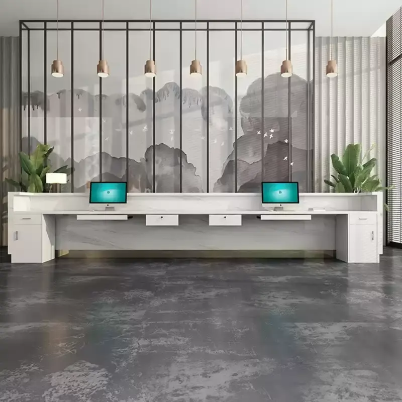Imitation Marble Pattern Front Desk - Elegant Service Desk
