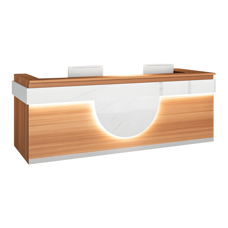 Modern Reception Desk - Light Wood Grain Finish