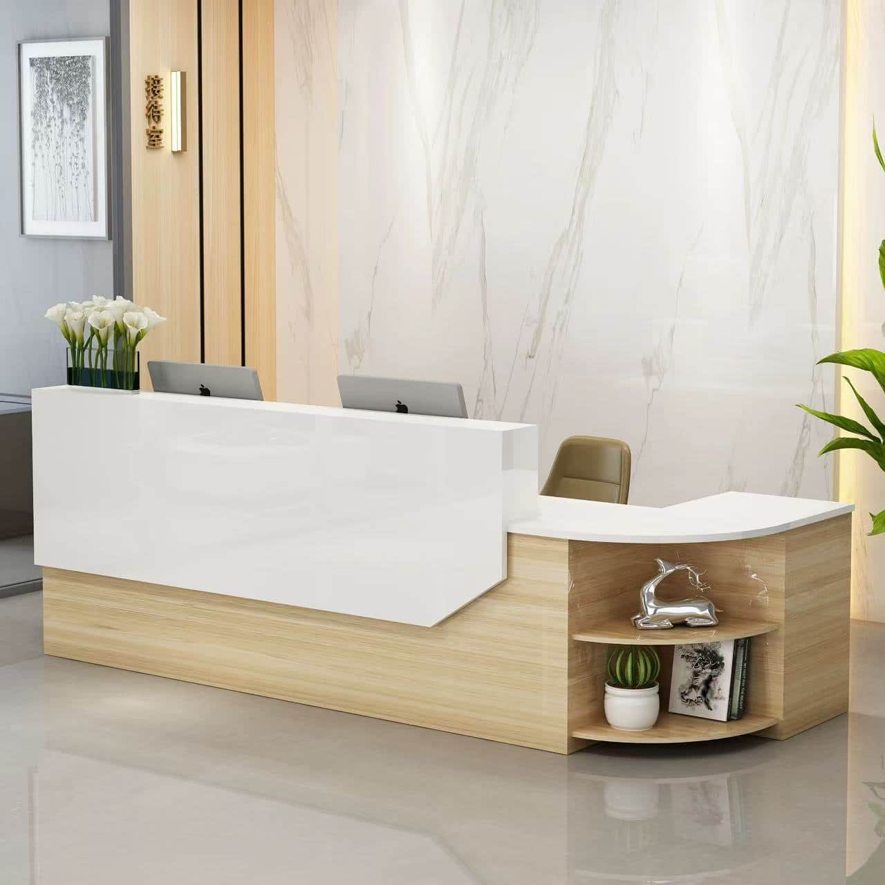 Simple L-shape Wood Reception Desk - Maoters