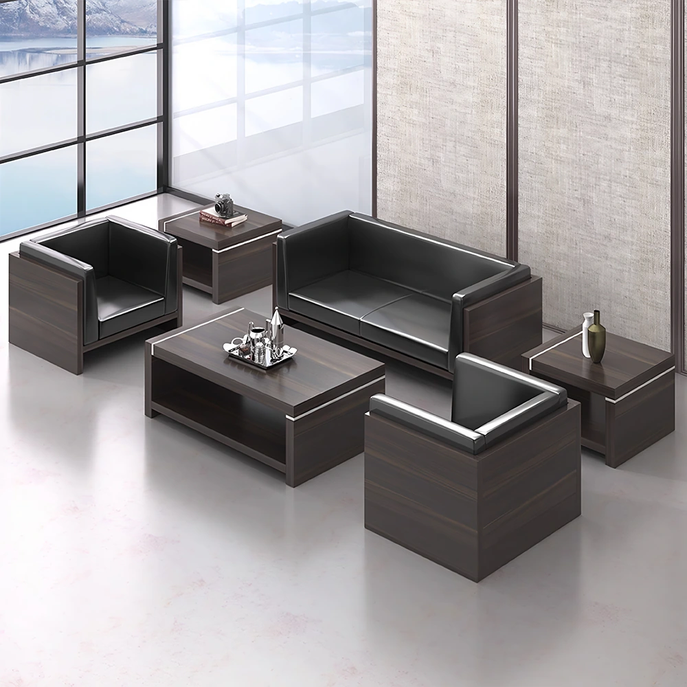 Compact Modern Guest Office Sofa - Genuine Leather, Black