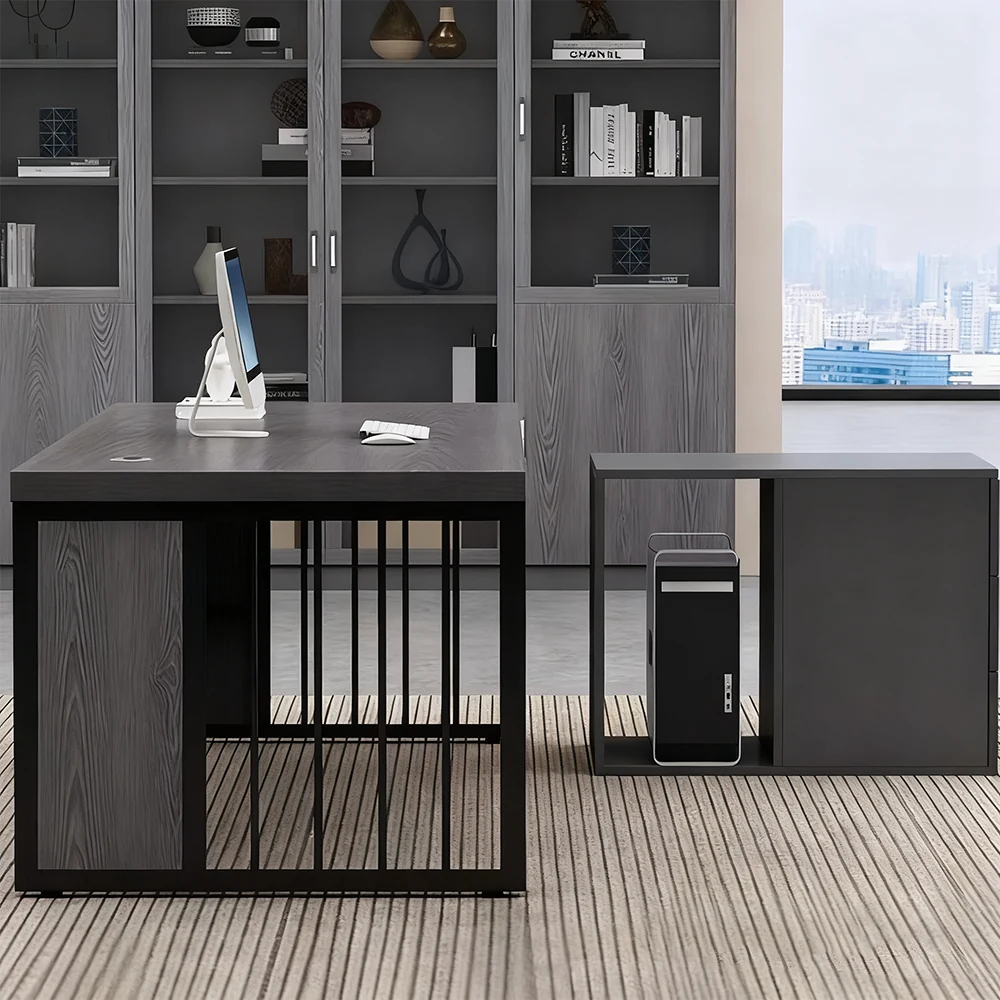 Gray Oak Executive Desk - Modern Office Furniture