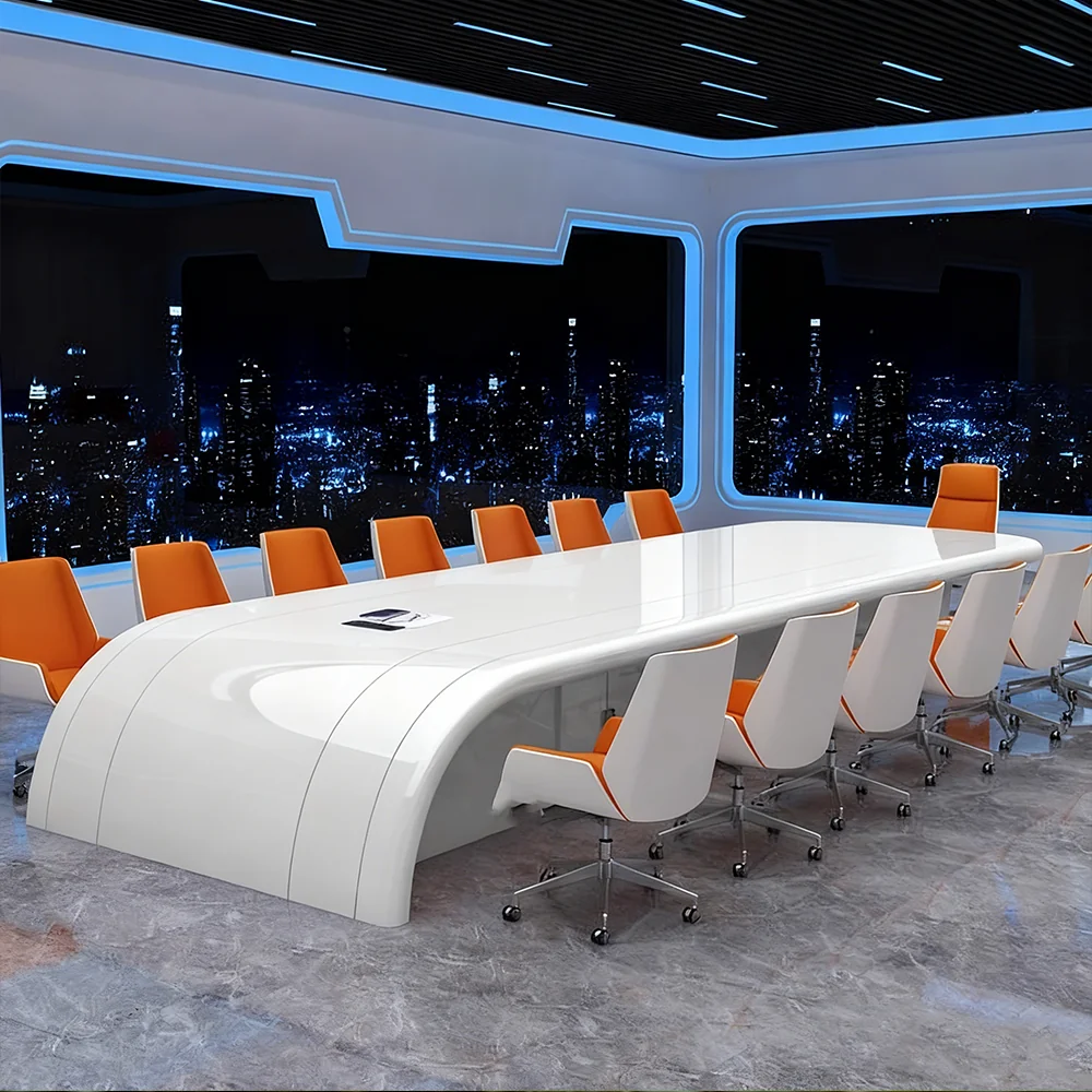 Innovative Large White Lacquered Conference Table Innovative Large White Lacquered Conference Table